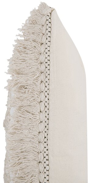Sada 2 dekoratívnych vankúšov béžová pruhovaný vzor 45 x 45 cm so strapcami boho retro bytové doplnky