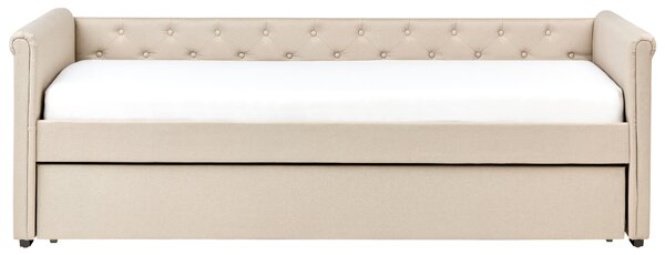 Rozkladacia posteľ béžové látkové čalúnenie s gombíkmi 90 x 200 cm posteľ pre hostí detská izba