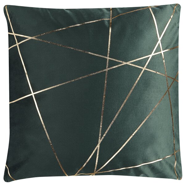 Sada 2 dekoratívnych vankúšov zelená zlatá zamat 45 x 45 cm geometrický vzor štvorcový tvar snímateľné poťahy glamour štýl doplnky