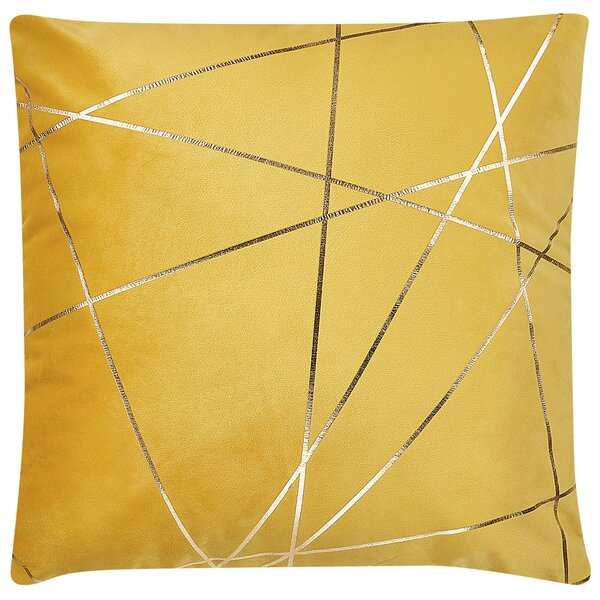 Sada 2 dekoratívnych vankúšov žltá zlatá zamat 45 x 45 cm geometrický vzor štvorcový tvar snímateľné poťahy glamour štýl doplnky