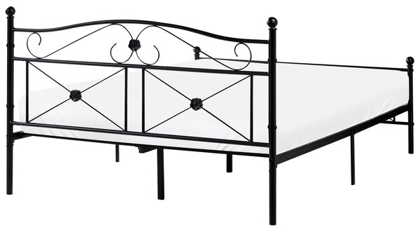 Posteľ čierna kovový rám 140 x 200 cm s čelom lamelový rošt retro moderný štýl spálňa