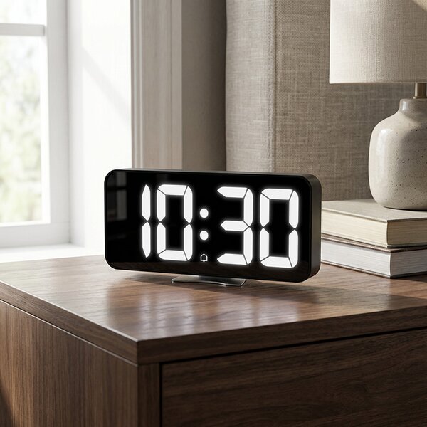 SOLIGHT Digitálne hodiny s Bluetooth synchronizáciou, LED displej, teplomer, budík, čierne