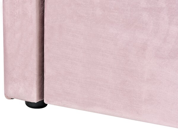 Rozkladacia posteľ ružová zamat 90 x 200 cm s roštom prešívané čelo s gombíkmi glamour štýl spálňa