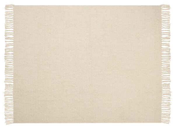 Deka béžová bavlnená 125 x 150 cm geometrický vzor prikrývka boho dekorácia obývacia izba spálňa