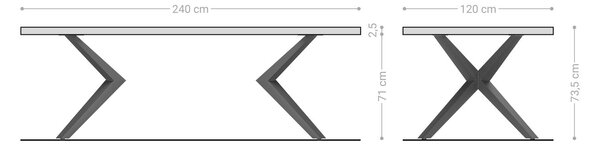 DELIFE Jedálenský stôl Edge zaoblený tvar 240x120x2,5-3 dub prírodný Zenthara hranatý kov čierny švajčiarska hrana