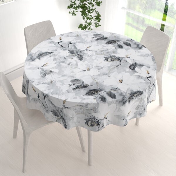 Biante Zamatový okrúhly obrus Tamara TMR-006 Designové kvety na sivom Ø 100 cm