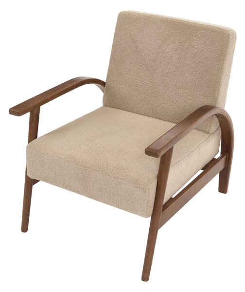 Kreslo piesková béžová buklé čalúnenie drevené nohy opierky rúk retro klasické obývacia izba