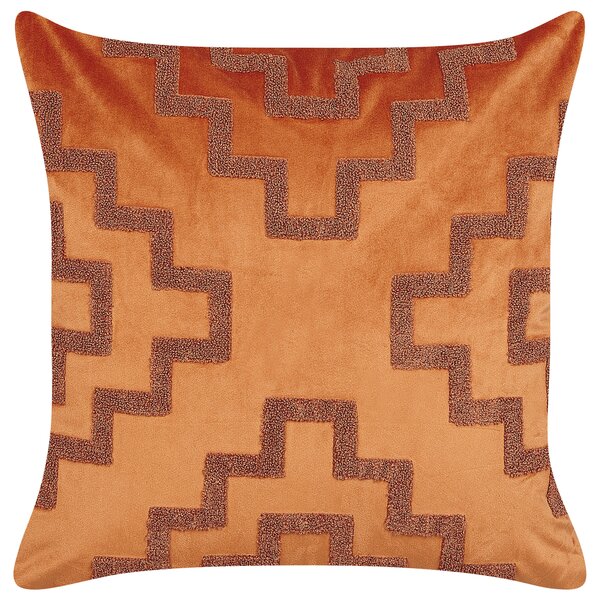 Sada 2 dekoratívnych vankúšov oranžová zamatová 45 x 45 cm geometrický vzor glamour elegantné bytové doplnky