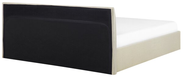 Posteľ béžová látkové čalúnenie 180 x 200 cm prešívané čelo lamelový rošt s úložným priestorom moderný štýl spálňa