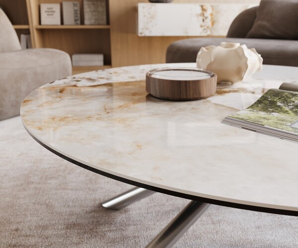 DELIFE Konferenčný stolík Edge okrúhly 100x100 cm keramika Minas Melange Sarity nerezová oceľ kefovaná