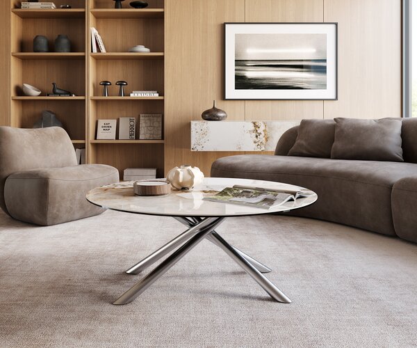 DELIFE Konferenčný stolík Edge okrúhly 100x100 cm keramika Minas Melange Sarity nerezová oceľ kefovaná