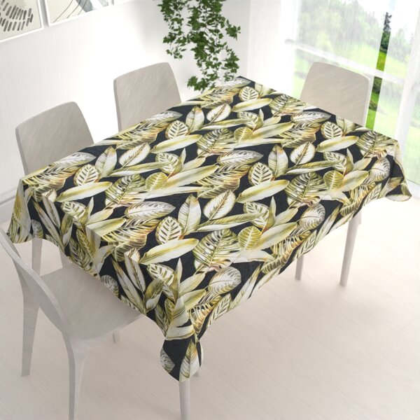 Biante Zamatový obdĺžnikový obrus Tamara TMR-010 Zlaté tropické listy na zelenom 50x100 cm