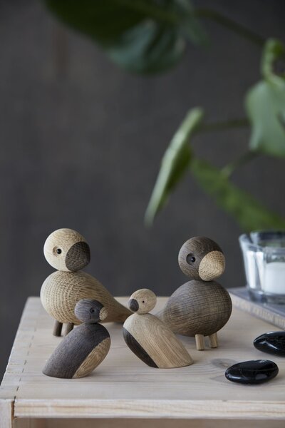 Drevený vtáčik Natural and Smoked Oak Wood – set 2 ks