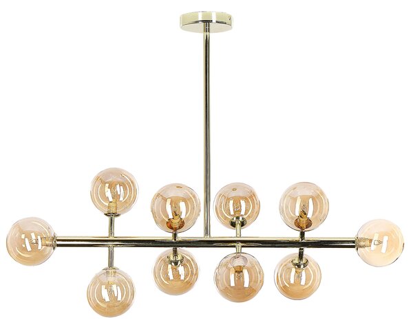Závesná lampa zlatá oceľ sklo 10 svetiel okrúhle tienidlá na strop moderný glamour štýl obývačka jedáleň spálňa
