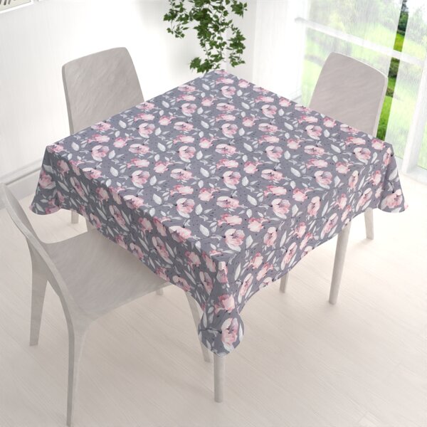 Biante Zamatový štvorcový obrus Tamara TMR-013 Ružové kvety na sivom 50x50 cm
