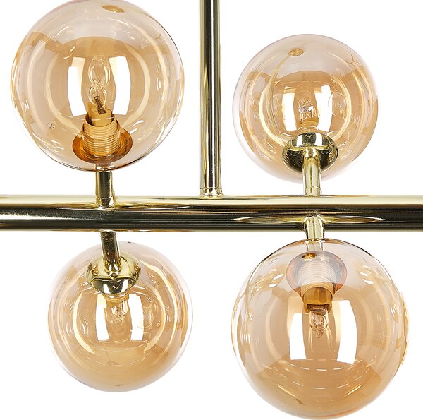 Závesná lampa zlatá oceľ sklo 10 svetiel okrúhle tienidlá na strop moderný glamour štýl obývačka jedáleň spálňa