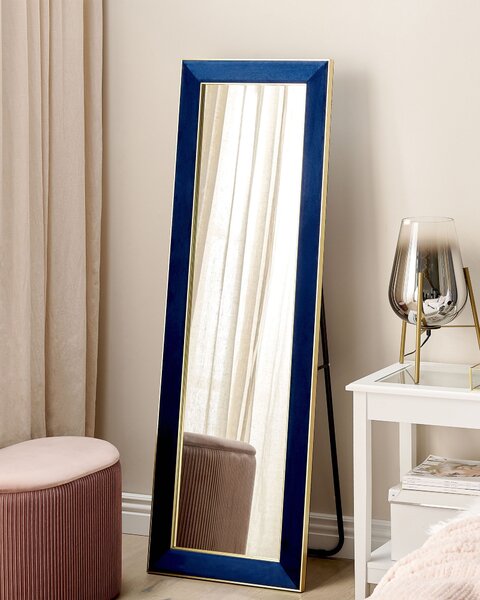 Stojace zrkadlo modrý zamatový rám 50 x 150 cm so stojanom dekoratívny rám glamour dizajn