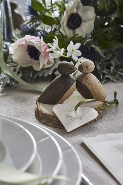 Drevený vtáčik Natural and Smoked Oak Wood – set 2 ks