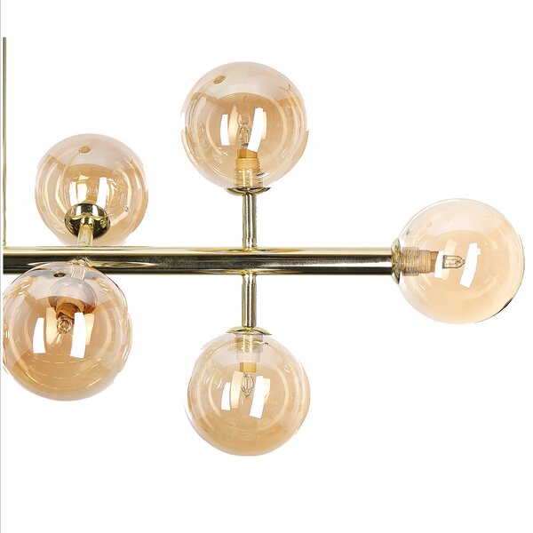 Závesná lampa zlatá oceľ sklo 10 svetiel okrúhle tienidlá na strop moderný glamour štýl obývačka jedáleň spálňa