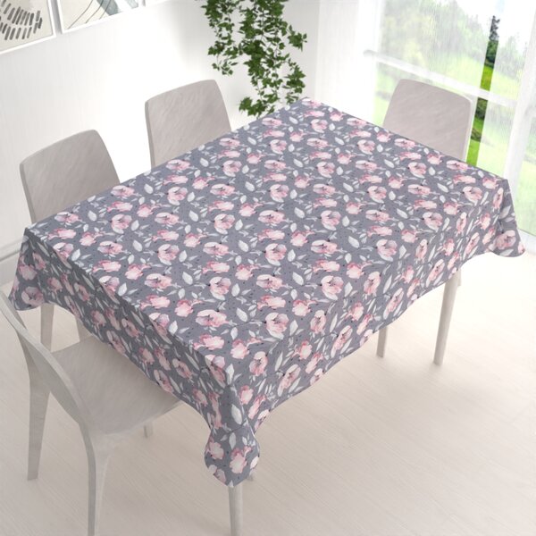 Biante Zamatový obdĺžnikový obrus Tamara TMR-013 Ružové kvety na sivom 50x100 cm