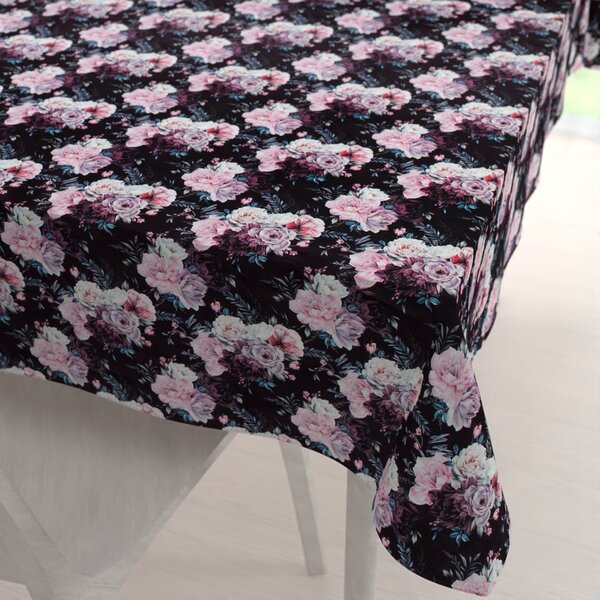 Biante Zamatový obdĺžnikový obrus Tamara TMR-011 Kvetiny na čiernom 50x100 cm