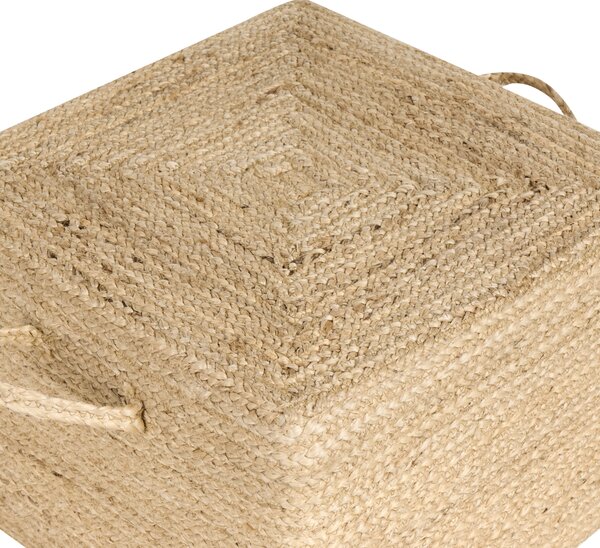Taburetka prírodná béžová juta 45 x 45 x 30 cm obdĺžnikový tvar s rúčkami podnožka puf moderný boho štýl obývačka spálňa
