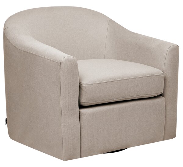 Otočné kreslo sivobéžové polyester látkové čalúnenie vodoodpudivá tkanina retro minimalistický štýl obývacia izba