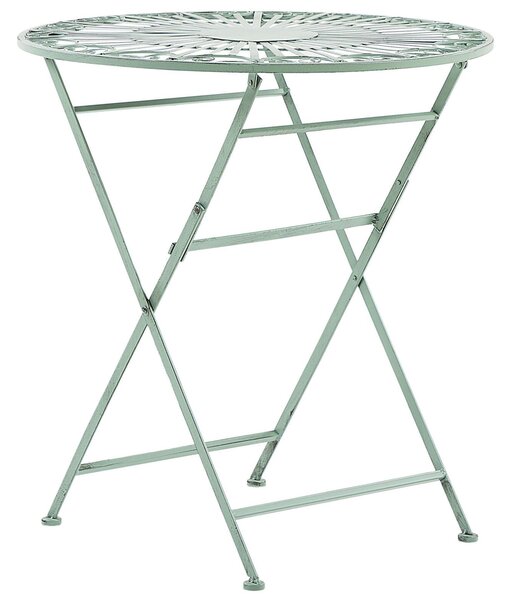 Balkónová bistro sada zelená kovová okrúhly stolík 70 cm skladacie stoličky vintage balkón terasa
