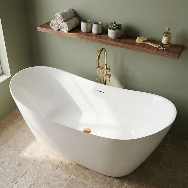 Rea FERRANO Slim, voľne stojaca vaňa 1520×730×670 mm, biela, biela krytka odtoku, REA-W0080