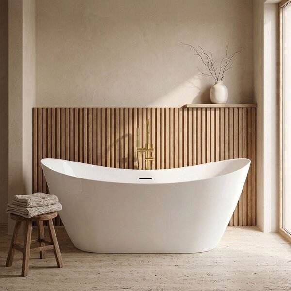 Rea FERRANO Slim, voľne stojaca vaňa 1520×730×670 mm, biela, biela krytka odtoku, REA-W0080