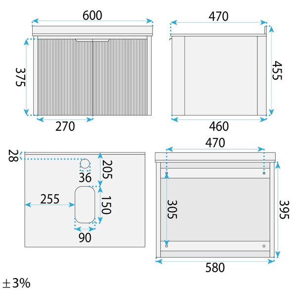 Kúpeľňový nábytkový set s doskou Marti 60cm Grey