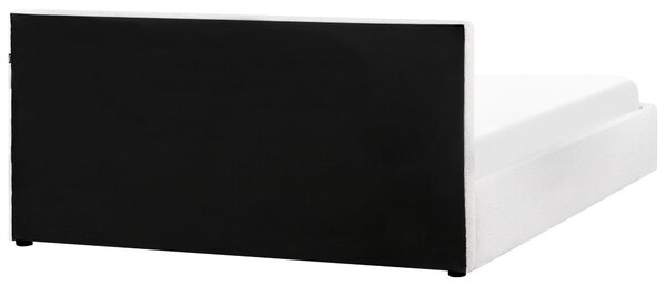 Posteľ s úložným priestorom biela buklé čalúnenie 180 x 200 cm s čelom moderný štýl spálňa