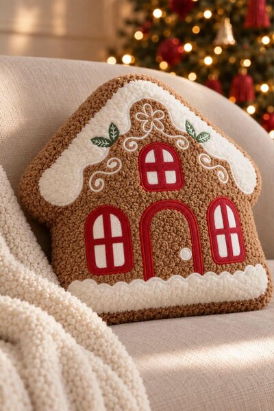 Vianočný vankúš GINGER HOUSE hnedý