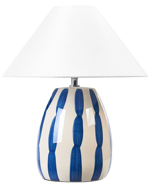 Stolná lampa svetlobéžová a modrá keramická 41 cm biele kužeľové tienidlo ručne vyrobená nočná lampa obývačka spálňa