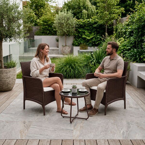 Sada 2x záhradné kreslo s vankúšom, sada stoličiek na balkón, terasu a do záhrady, hnedá, MultiGarden