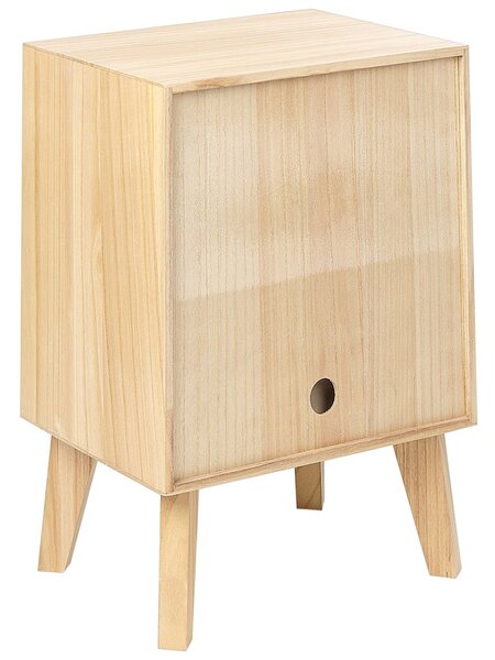 Nočný stolík svetlohnedý drevo Paulownia ratanový výplet 1 zásuvka boho dizajn spálňa