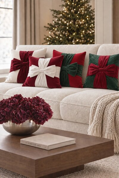 Obliečka na vankúš CHRISTMAS BOW biela 45x45 cm
