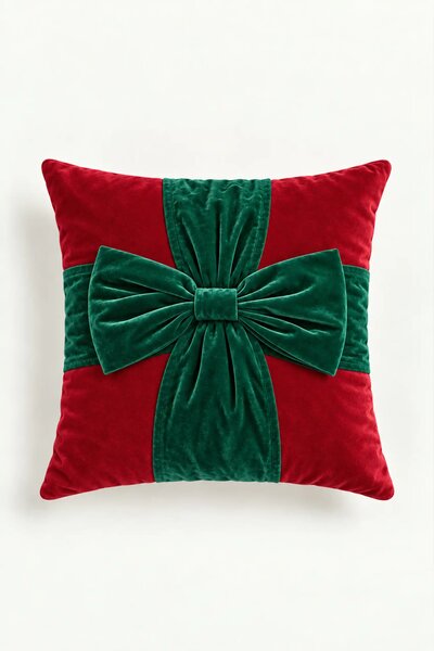 Velúrová obliečka na vankúš CHRISTMAS BOW červená 45x45 cm