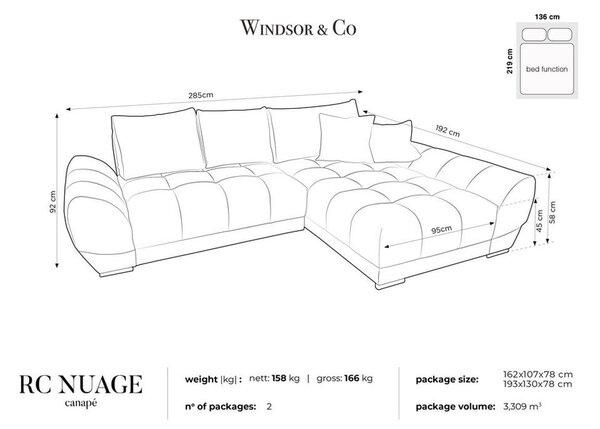 Tmavozelená rozkladacia rohová pohovka so zamatovým poťahom Windsor & Co Sofas Nuage, pravý roh