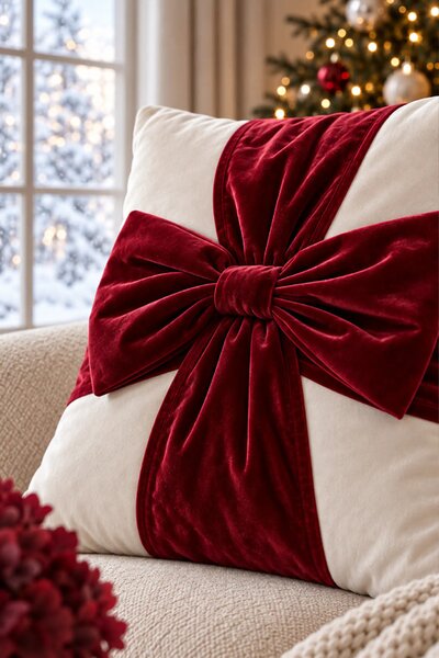 Obliečka na vankúš CHRISTMAS BOW biela 45x45 cm