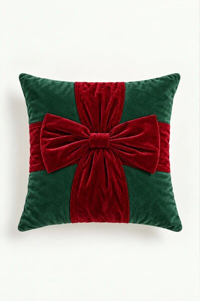 Velúrová obliečka na vankúš CHRISTMAS BOW zelená 45x45 cm