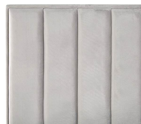 Posteľ s úložným priestorom sivá zamatové čalúnenie 180 x 200 cm čierne kovové nohy prešívané čelo lamelový rošt moderný štýl spálňa