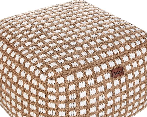 Taburet béžový bavlna a vlna 50 x 50 x 30 cm ručne vyrobený štvorcový puf s výplňou boho štýl