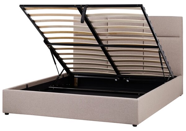 Posteľ s úložným priestorom sivobéžová látkové čalúnenie polyester 160 x 200 cm s čelom moderný štýl spálňa