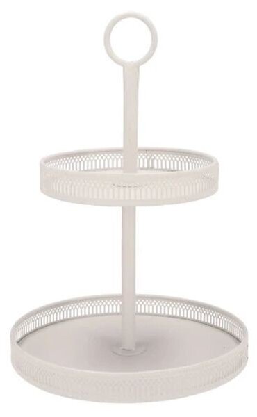 Bílý antik kovový 2-patrový etažér s okrajem Nordic - Ø 28*43 cm - daan kromhout
