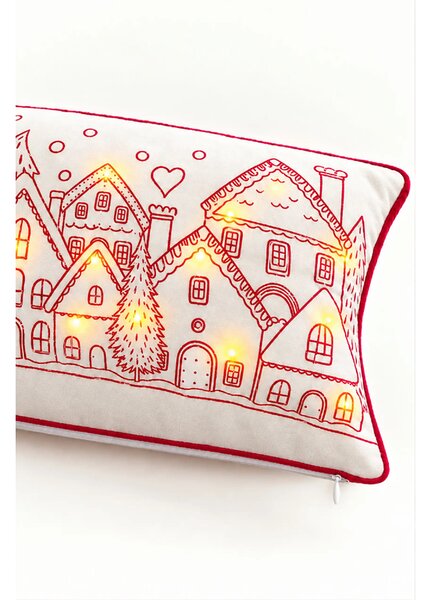 Velúrová obliečka na vankúš HOUSES LED biela 30x50 cm