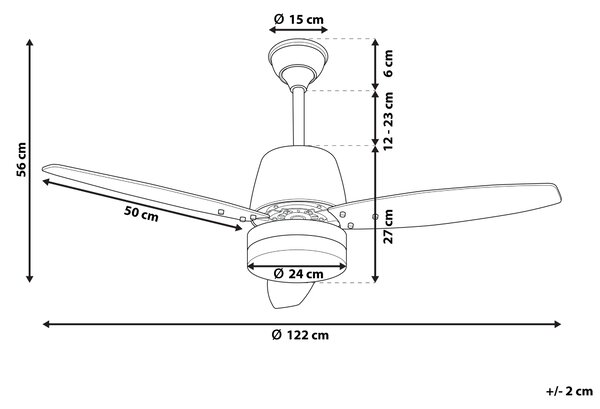 Stropný ventilátor so svetlom čierna tmavé drevo kov 3 lopatky s diaľkovým ovládaním moderný štýl obývacia izba spálňa