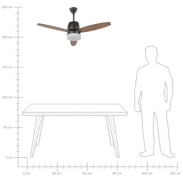 Stropný ventilátor so svetlom čierna tmavé drevo kov 3 lopatky s diaľkovým ovládaním moderný štýl obývacia izba spálňa