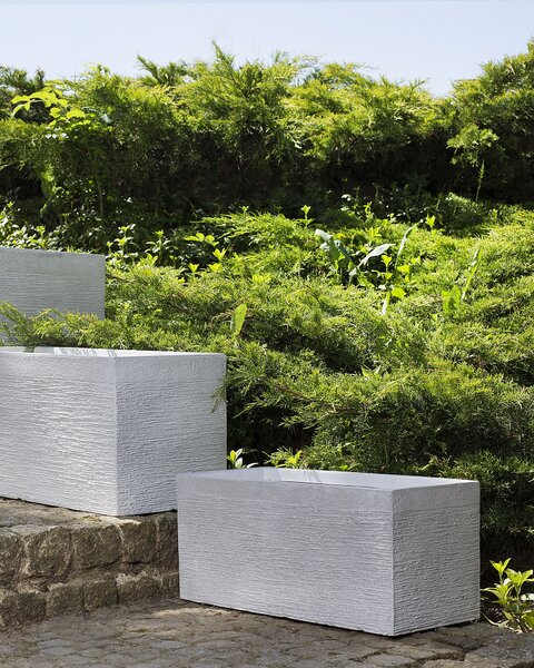 Kvetináč biely zmes hliny a vlákien 50 x 23 x 24 cm obdĺžnikový tvar moderný štýl interiér exteriér