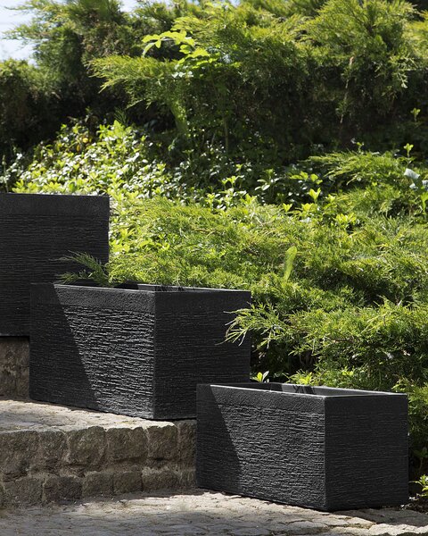 Kvetináč čierny zmes hliny a vlákien 50 x 23 x 24 cm obdĺžnikový tvar moderný štýl interiér exteriér